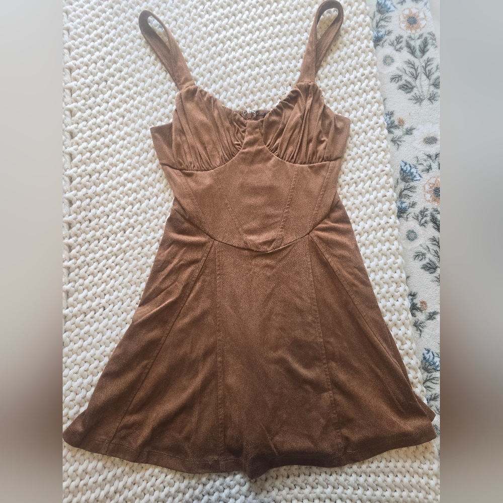 Trixxi Brown Brown Suede Mini Dress
